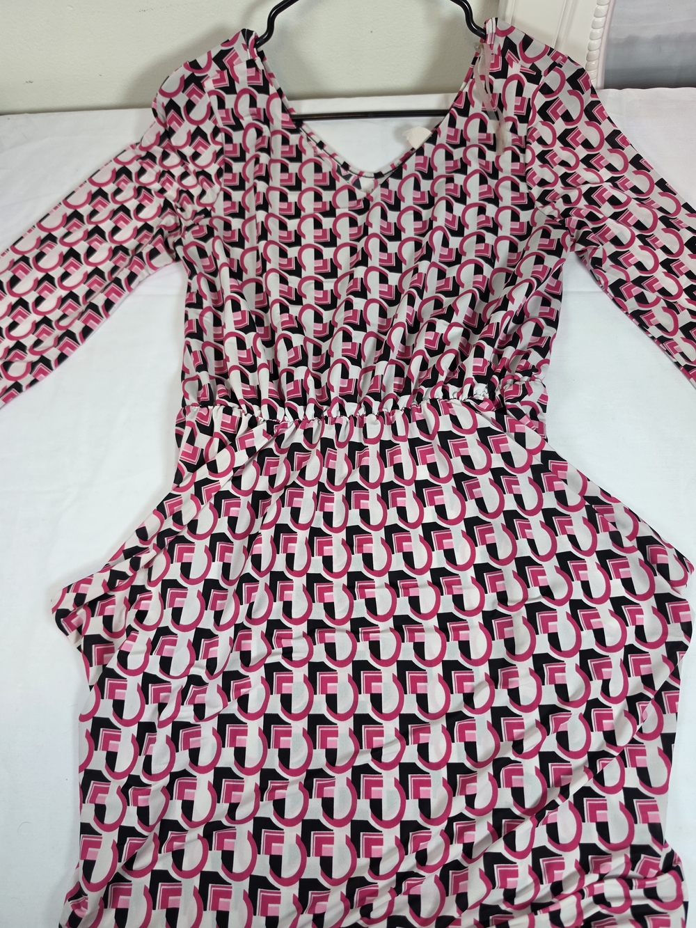 Pink Geometric V-Neck Mini Dress